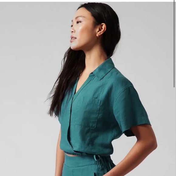 Athleta Tops - NEW Athleta Playa Tie 100% Linen Teal Shirt Top Blouse 382